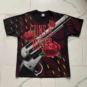 Vintage 1993 Guns N’ Roses All Over Print Black Red T Shirt Tee Size XL Brockum